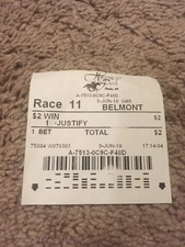 2018 Belmont Stakes Horse Race $2 Betting Ticket Justify Wins Triple Crown