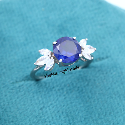 925 Sterling Silver Round Cut Blue Sapphire Ring, Engagement Ring, Promise Ring