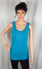prAna Living Women's Alba Tank Top Deep Cyan Medium Slim Fit Organic Cotton