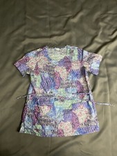 Elan Barco Scrub Top Light Blue Paisley Embroidered Medical Nursing Sz Med