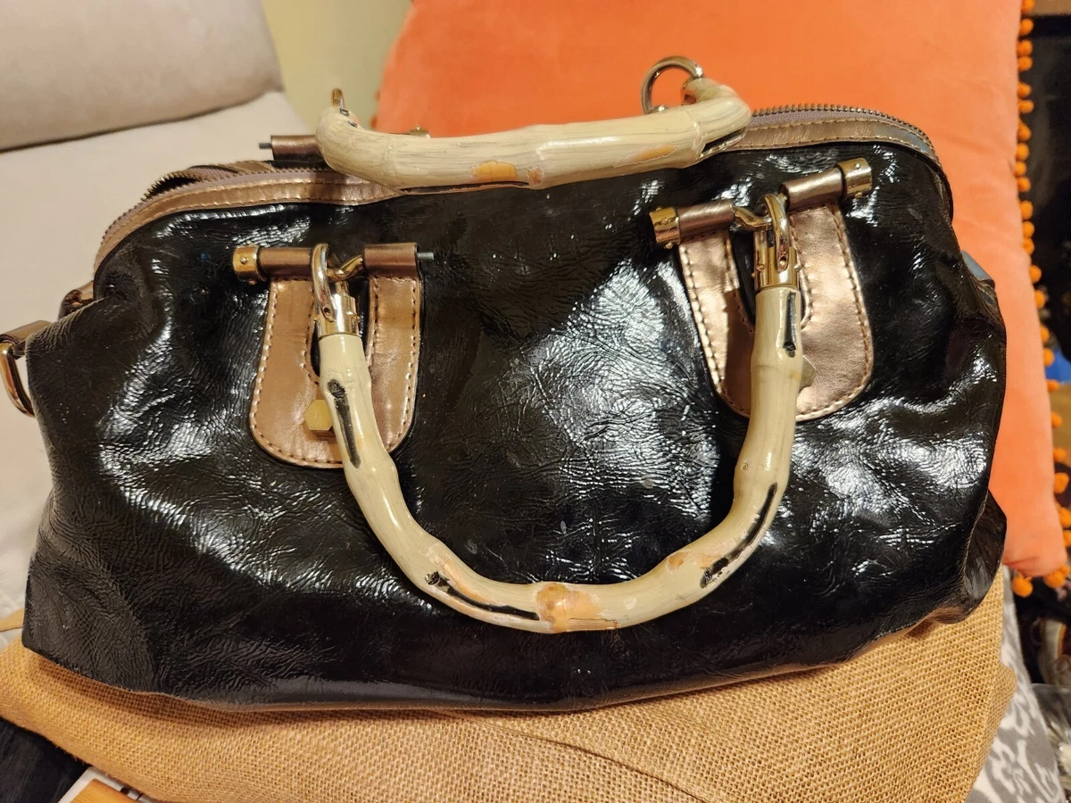 GUCCI BAMBOO HANDL S HAND BAG METALIC COATED CANVAS LEATHER DIALUX