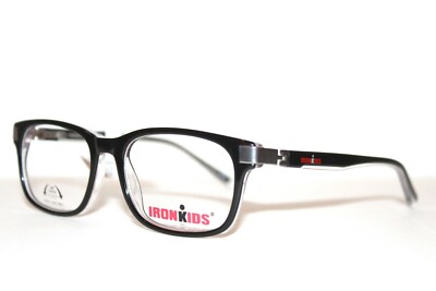 NEW IRONKIDS IKB 900 BLW BLACK CLEAR 180 DEGREE HINGES EYEGLASSES 47-16-130 MM