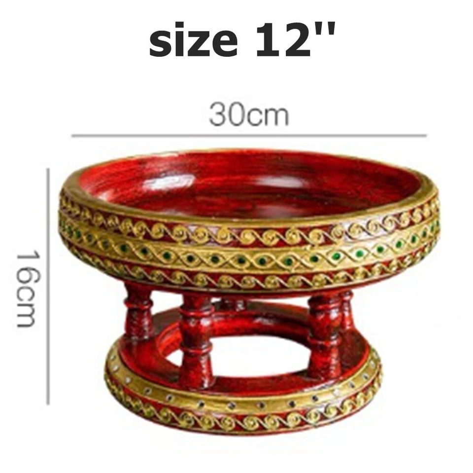 Thai Traditional Lanna Khantoke Round Wooden Tray Handcraft Fruit Restaurant Spa - Image 2 of 4