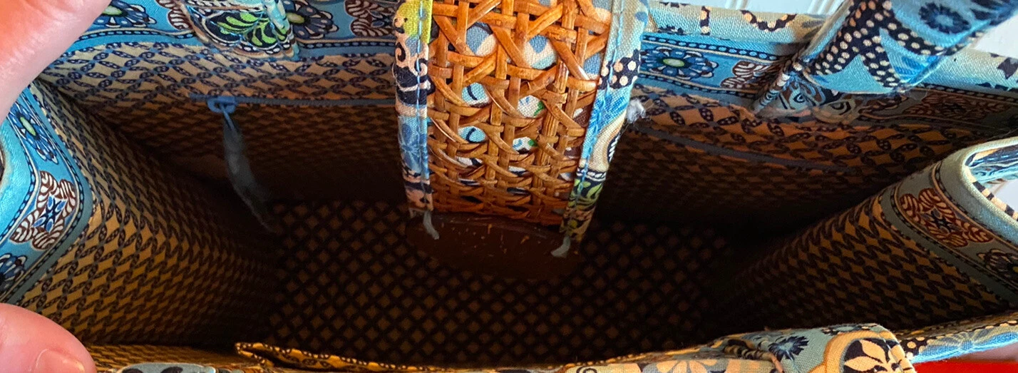 Lotto TOTE & CLUTCH Vera Bradley Bali blu paisley floreale vimini tiki legno rattan