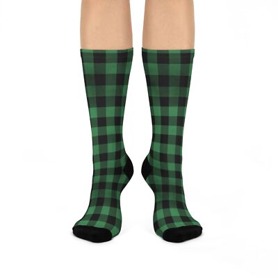 Plaid Cushioned Socks, Green/Black Christmas Holiday Gifts, Cozy Winter Sock Set