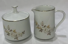 Vintage Noritake Fiona #2055 Cream & Lidded Sugar Set Gold Trim Floral