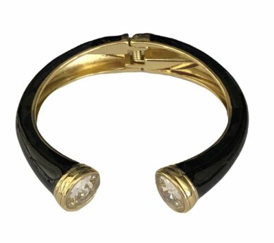 BLACK ENAMEL OPEN BANGLE BRACELET WITH CUBIC ZIRCONIA ENDS, ALSO AVAILABLE IN...