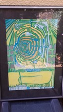 70er Jahre Hundertwasser Bild Kunstdruck "Grüne Spirale zu Hause" 65x47cm Holzra