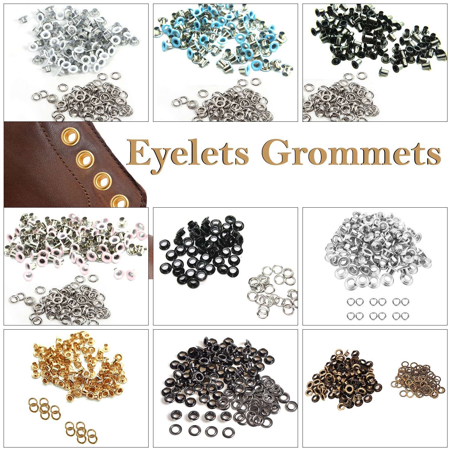 Ojales y arandela de latón a prueba de herrumbre de 2 mm-12 mm Bolso Cuero Artesanía Reparación Ojal
