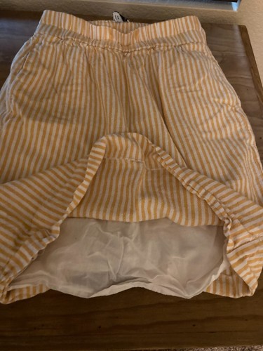 J. Crew Factory Linen-Blend Pull-On Skirt XS Xtra Small Yellow and White Striped - Picture 2 of 3