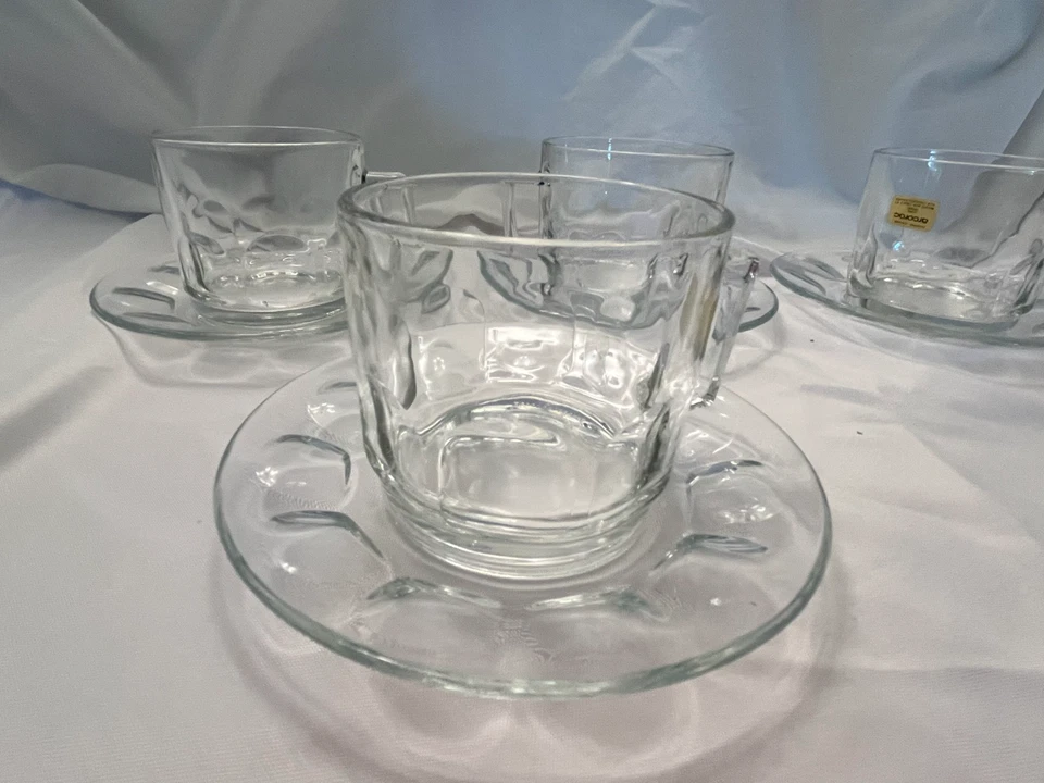 Arcoroc France Cup & Saucer  Glass Modern Circles - 4 Set - Image 2 of 4