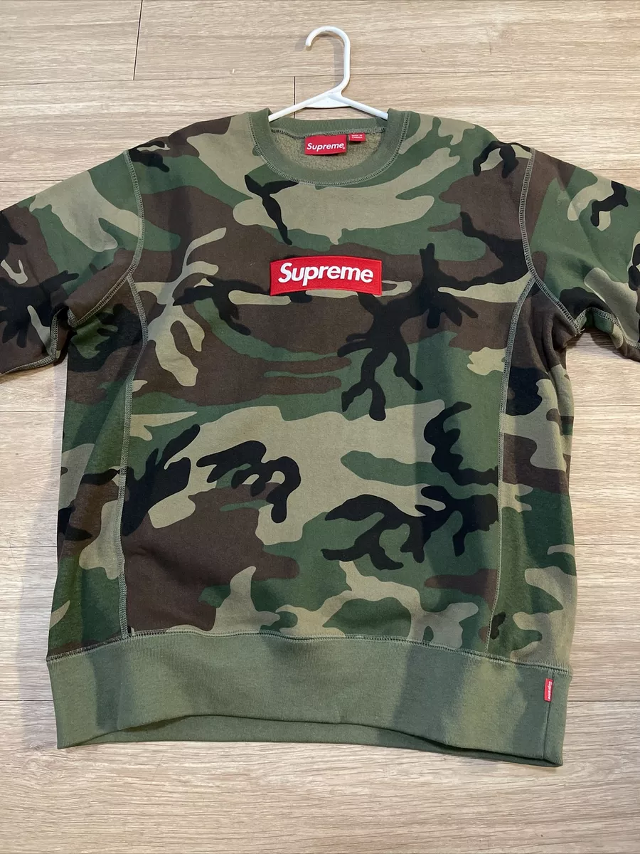 FW Supreme Box Logo Crewneck Woodland Camo Sweater Hoodie Size Large