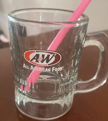 Vtg A&W Root Beer Mini Mug AW Oval Logo 3'' Tall Souvenir Glass Mug Shot Glass 