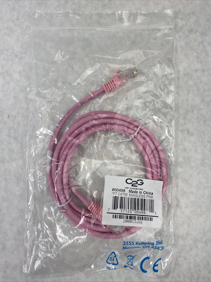 Lot( 10 ) 7ft Pink Cat5e C2G 00498 Snagless Unshielded UTP Ethernet Patch Cable - Image 3 of 4