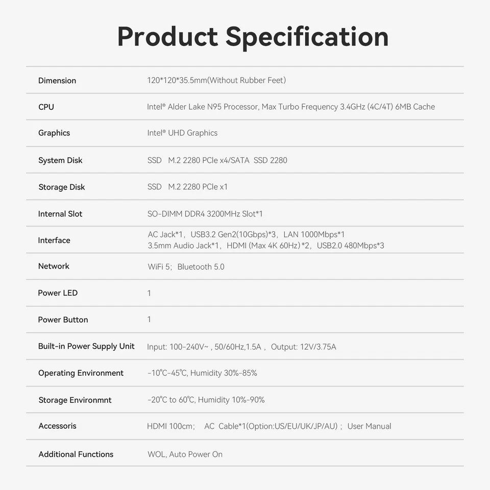 OUMAX N Intel Alder Lake N95 4C/4T DDR4 3200MHz 8GB+256GB 3.4GHz Game Mini PC - Image 4 of 4