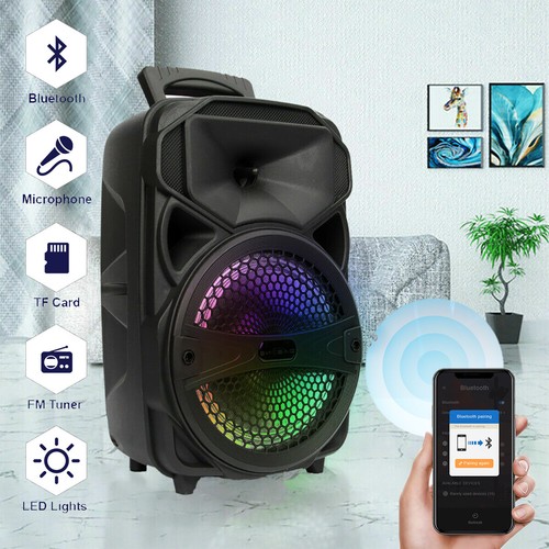 Certified Portable Bluetooth Party Speaker 8" Subwoofer w/ Mic Heavy Bass Sound