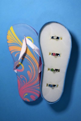 ''Pedi Party'' Set of 4 Silvertone Toe Rings by AVON ~ NEW ~ in Flip Flop Gift Box