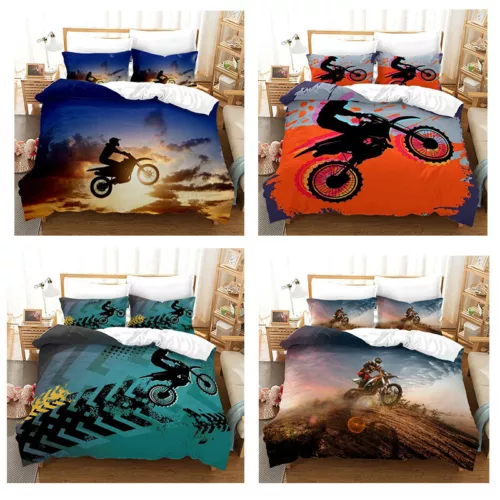 Teen Boy Kids Bedding Motocross Motorbike Quilt Cover Motorcyclist Doona Covers