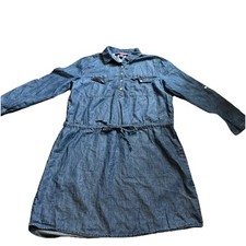 Gloria Vanderbilt Womens Dress Small Blue Shirt Dress Drawstring Roll Tab Knit