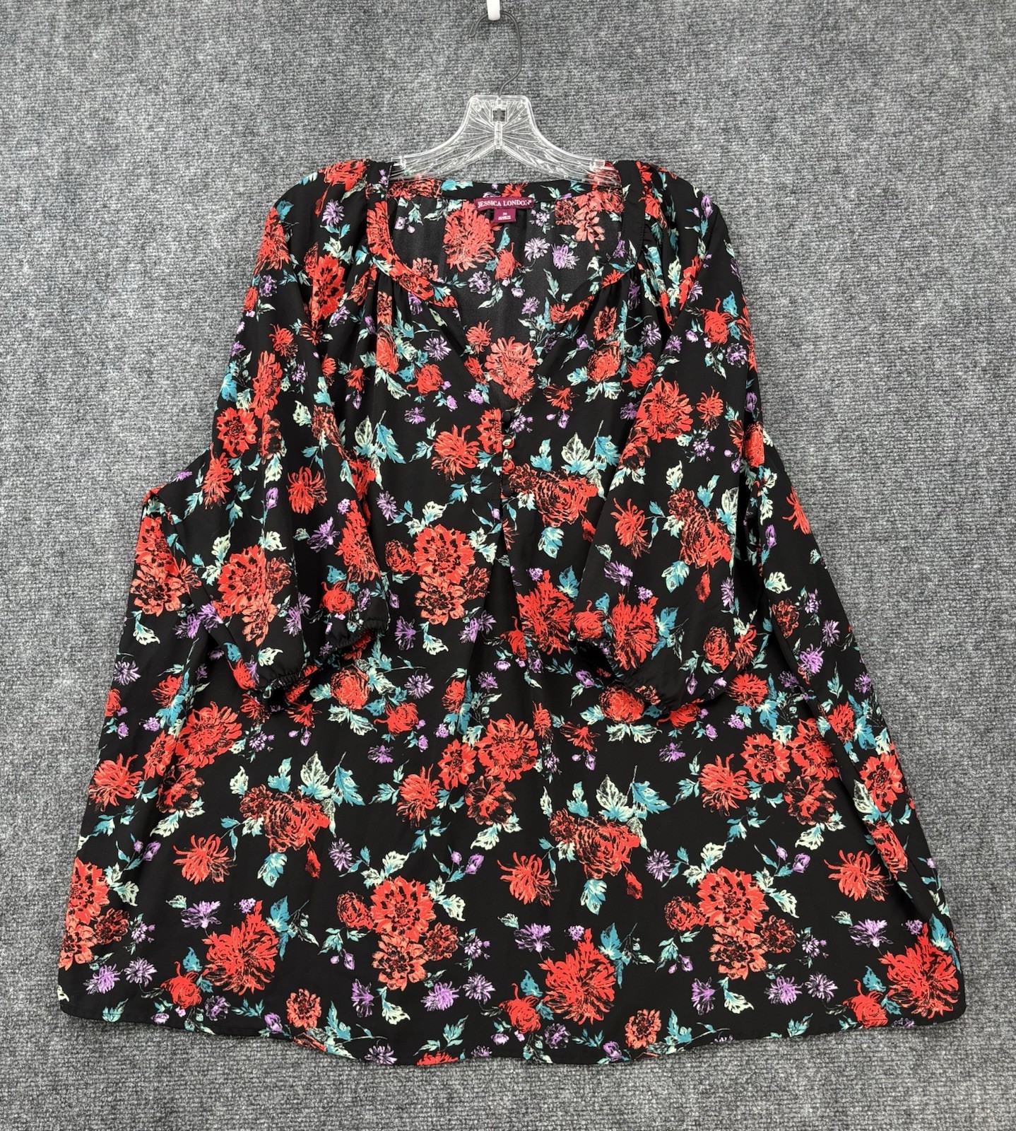 Jessica London Plus Size 26 Floral Peasant Blouse in Black