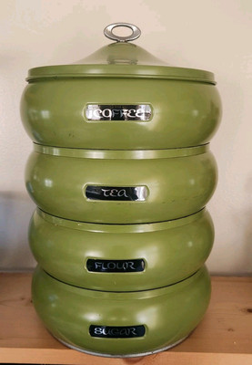 Vintage Lincoln BeautyWare Avocado Green Canister Set Flour Sugar