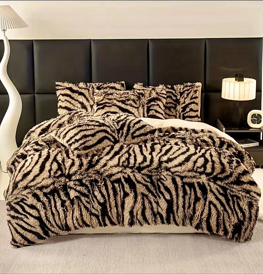 Juego de edredón de lujo con estampado de leopardo de 3 piezas - Ropa de cama Queen suave, cálida y acogedora Foto 2 de 4