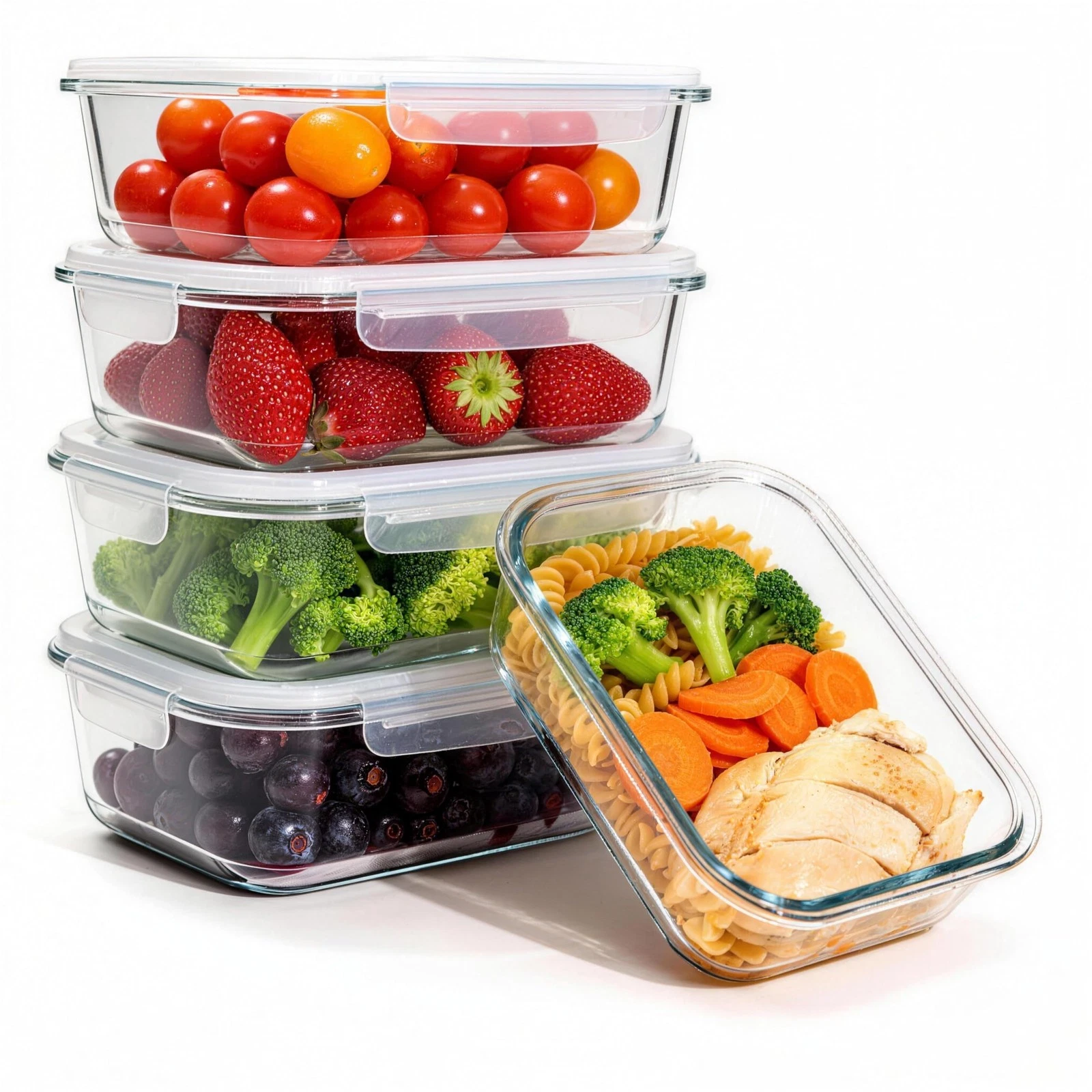 Glass Storage Containers Set of 5 - Airtight Lid Food Containers, Meal Prep B...