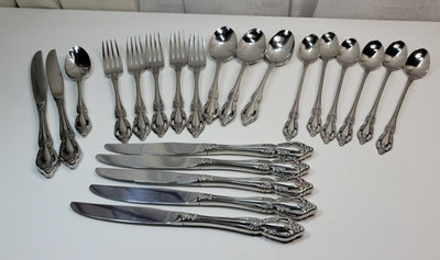 VTG Oneida RAPHAEL Distinction Deluxe HH Stainless 27pc Knives+Spoons+Forks USA