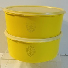 Set of 2 Vintage Tupperware 1204 Yellow Stacking Containers W/Lids