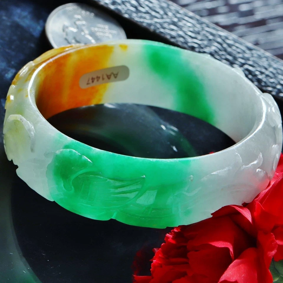 Brazalete brazalete jadeíta natural multicolor 59mm tallado a mano 82,6gr Foto 4 de 4