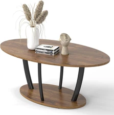 Small Oval Coffee Table with Storage, Farmhouse Industrial Center Table for Livi