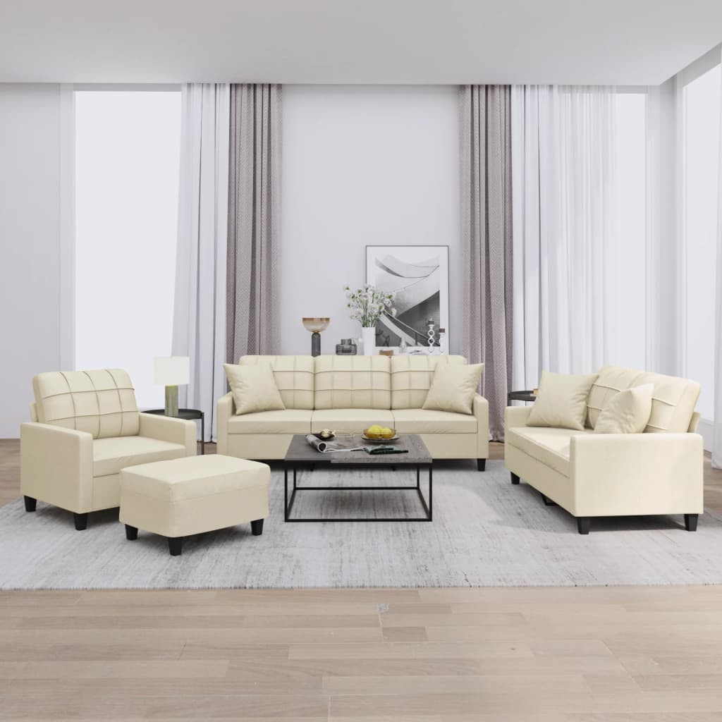 Vidaxl Crema Set Di Divani 4 Pz Con Cuscini In Similpelle - Immagine 2