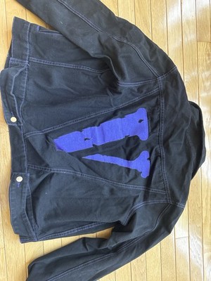 Vlone Friends Black Denim Jacket with Purple Embroidery Size Large