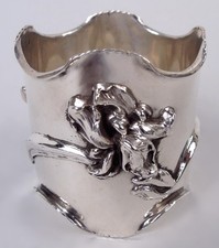 Ancien Serviette Anneau 771 Art Nouveau Iris Fleurs Américain Argent Sterling