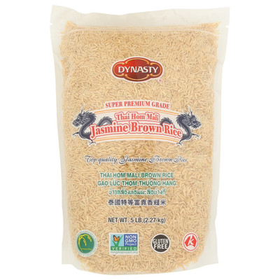 Dynasty Non-GMO, Gluten-Free, Super Premium Grade Jasmine Brown Rice, 5 lb, 1 Ct