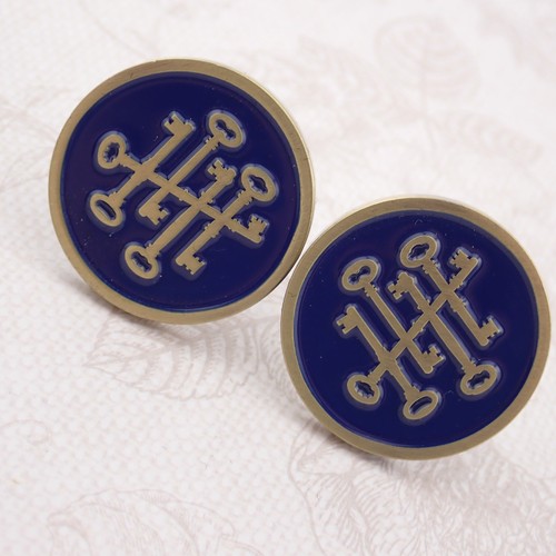 Vintage Blue Enamel Round Bronze Tone Keys Cufflinks in Orig Box - Picture 3 of 4