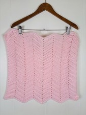 Handmade Pink Crochet Baby Doll Blanket Scalloped Hem 19 x19 Square