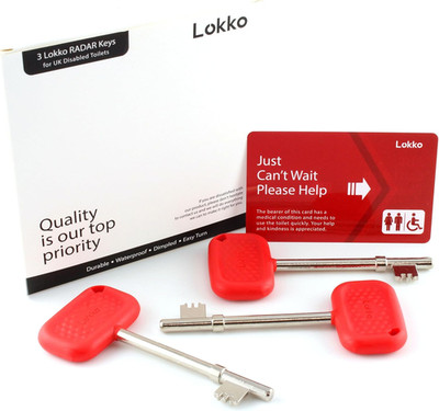 Lokko RADARSCHLÜSSEL 3er Pack für Behindertentoiletten UK mit Bonus Zugangskarte rot