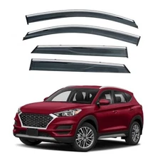 4pcs Smoke Tint with Chrome Trim Outside Mount Tape On/Clip On Style PVC Sun 