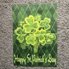 Happy St Patricks Day Green Garden Flag 12x18 Shamrocks Double Sided