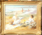 Beach Seascape Pretty Ladies Original Oil Painting Listed Spanish Ciuró Gatell  — photo 1