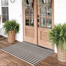Black and White Striped Rugs, 28x43 Inches Outdoor Front Porch Doormat Cotton...