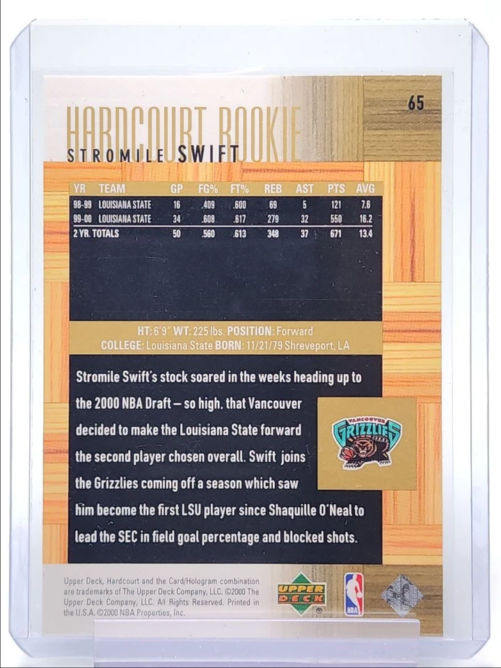 STROMILE SWIFT 2000-01 UPPER DECK HARCOURT ROOKIE GOLD GRIZZLIES RC Q4854 - Image 2 of 2