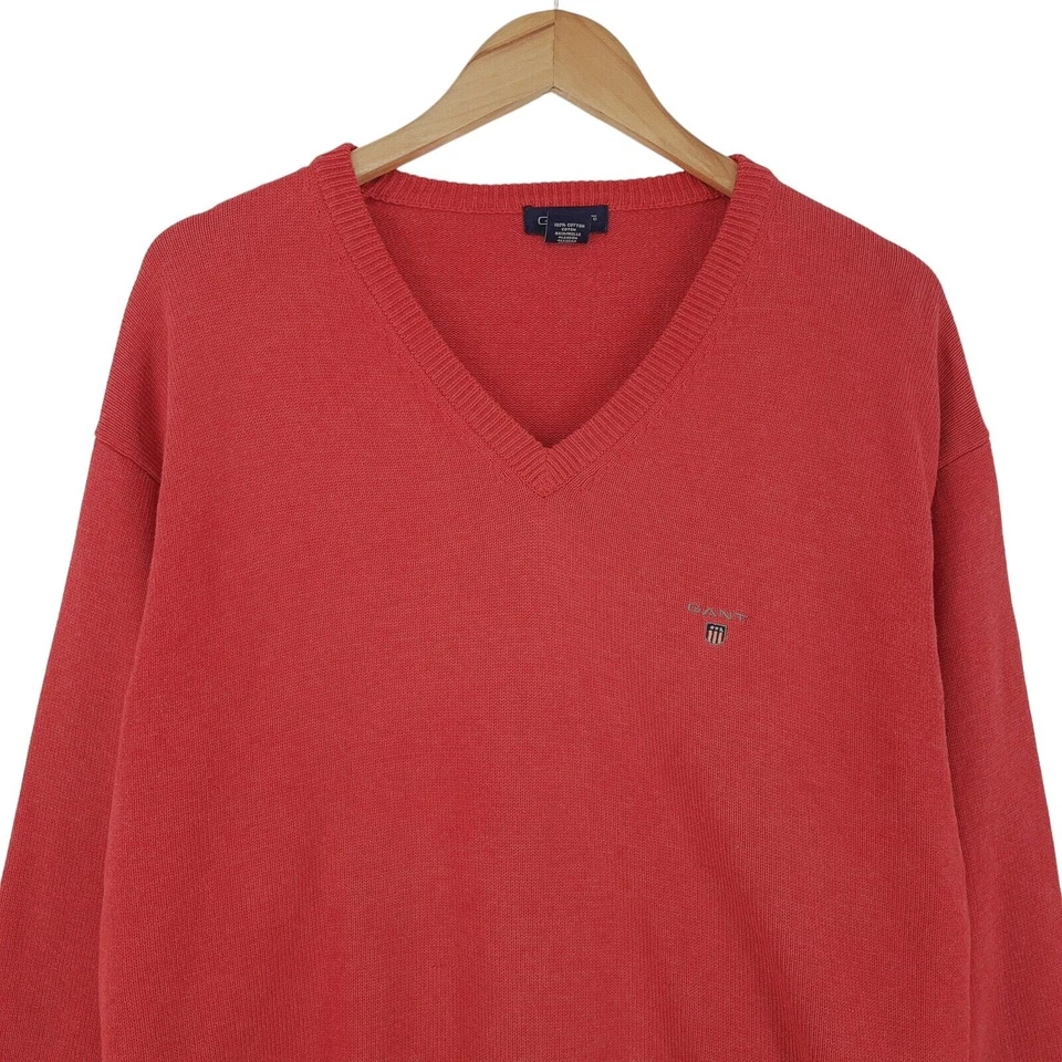 Gant Rouge Pull V-Cou Coton Hommes Taille L Grande - Photo 3/4
