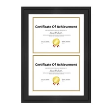 Black Frame for Double 8.5x11 Document with White Over Gold Mat Solid