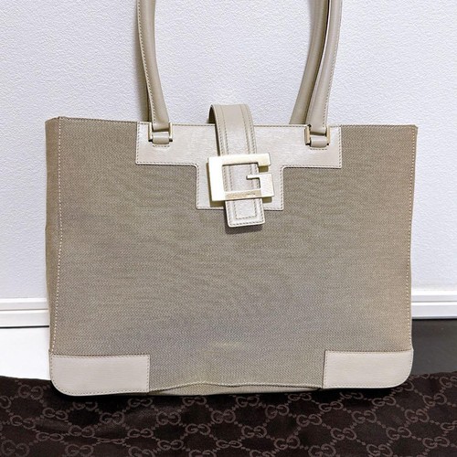 Gucci Canvas Handbag Leather Handles G Hardware Compact Bag