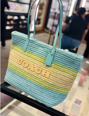 COACH LG STRAW TOTE かごバッグ COACH Cargo Embroidered Logo Straw Tote Bag - Macy's