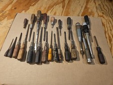 Lot Of Wooden Handle Screwdrivers, Vintage Hand Drills