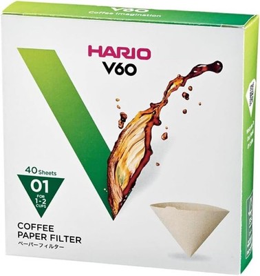 Hario V60 Paper Coffee Filter, Size 01, Natural, 40ct Box Natural 
