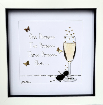 Kiesel Kunst Prosecco Liebhaber Geschenk lustig Zitat Rahmen Handarbeit 8x8 weiß LETZTER